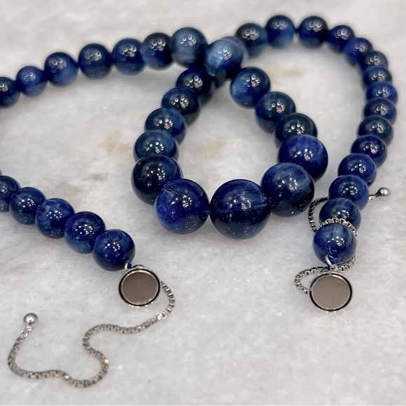 RARE HIMALAYAN Kyanite Beaded Sterling Silver Necklace - Picture 9 of 13